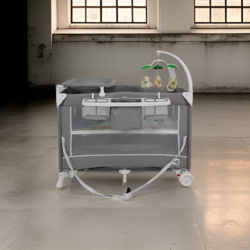 5 in 1 Baby Bassinet Bedside Sleeper, Pack and Play Bassinet with Diaper Changer and Waterproof Sheet, Mattress,Music,Folding Portable Playards from Newborn to Toddler,Grey