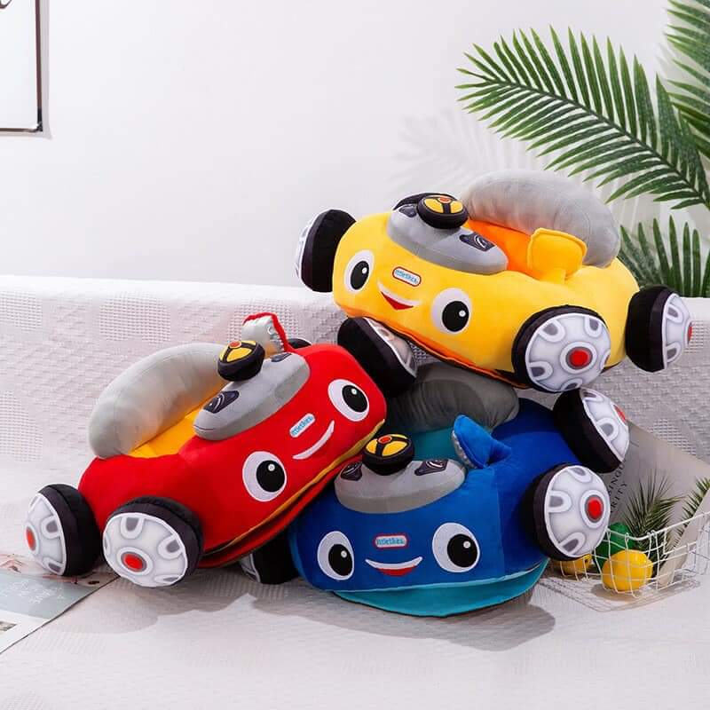 Soft Plush Sit-up Car with Horn, Cupholder & Side View Mirror | Firm Backrest | Safe & Secure Design | First Car for Infants | Age - 6 Months+