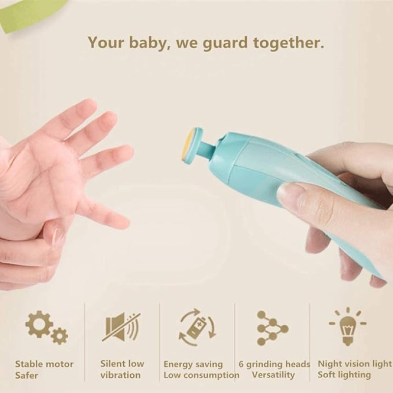 Baby Nail File Grinder Set Safe Nail Trimmer Kit for Kids,Electric -Safe Effective Baby Manicure Tools Kit for Newborn Toddler Girl Boys Kids 6 Heads and LED Light Electric Baby Nail Trimmer