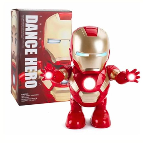 Iron Man 360 Degree Rotating Dancing Musical Toy Hero Robot Dancing Bump N Go Action Toys, Flashing Light and Moving Best Toy for Kids (Iron Man) ( الأبطال الخارقين )