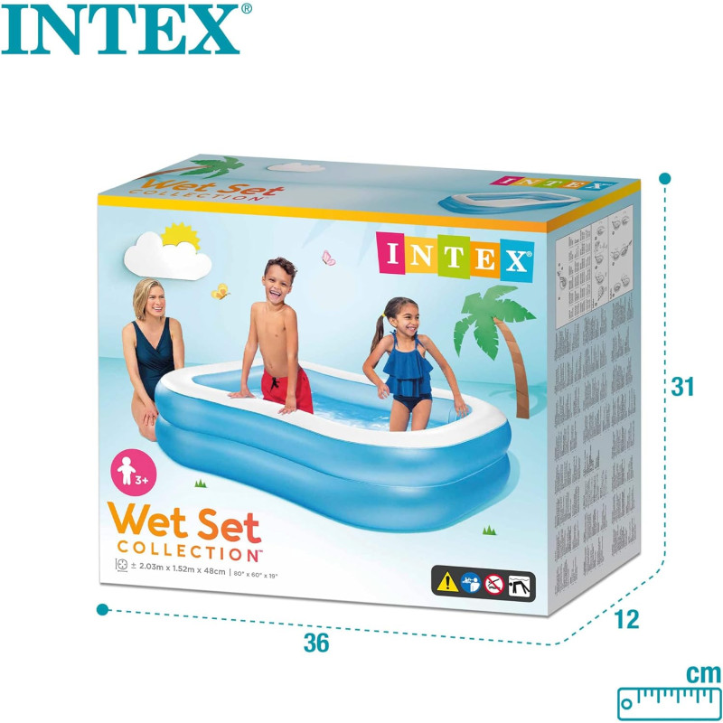 Intex 57180 Rectangular Swimming Pool, White Blue, 203 x 152 x 48 cm, I3.5 l